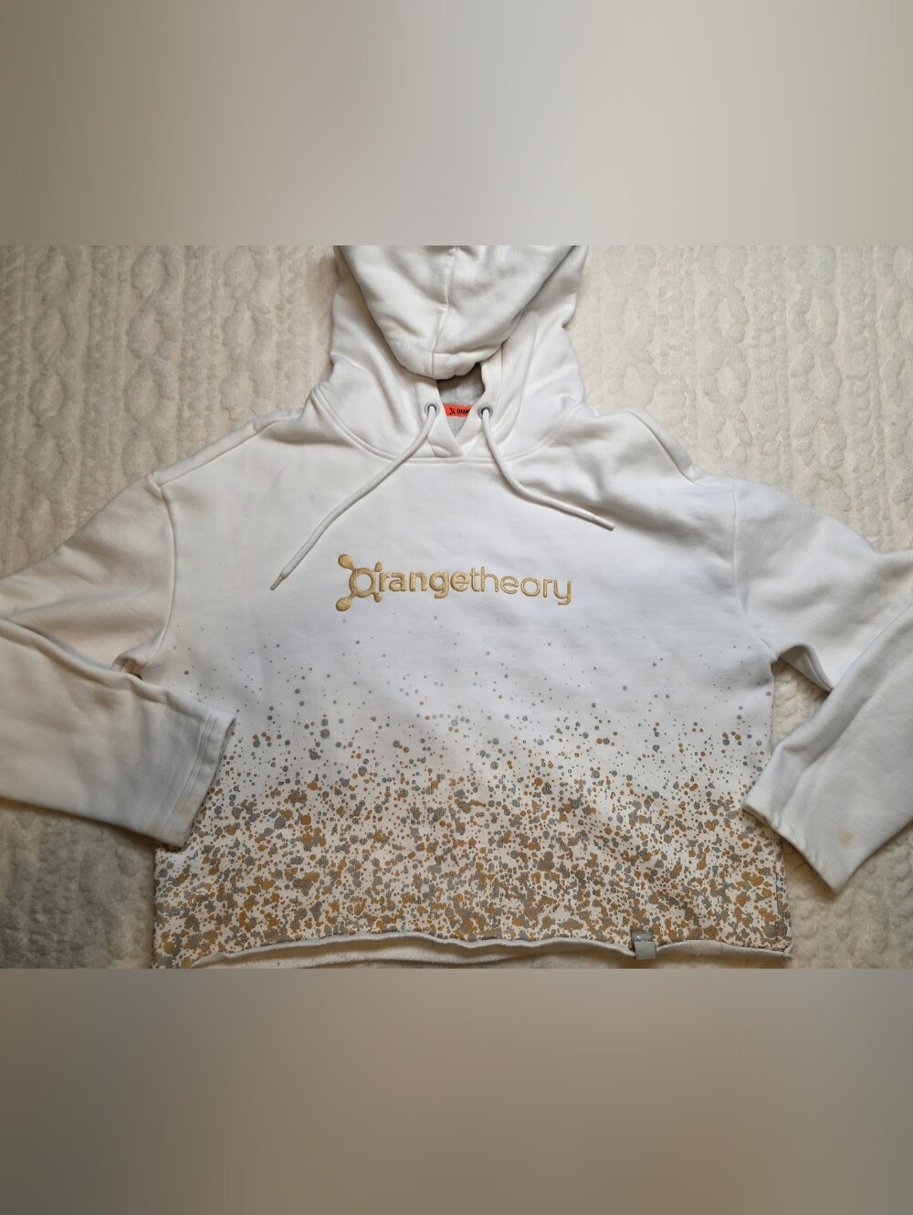 Orangetheory White Gold Silver Splatter Cropped Hoodie Medium